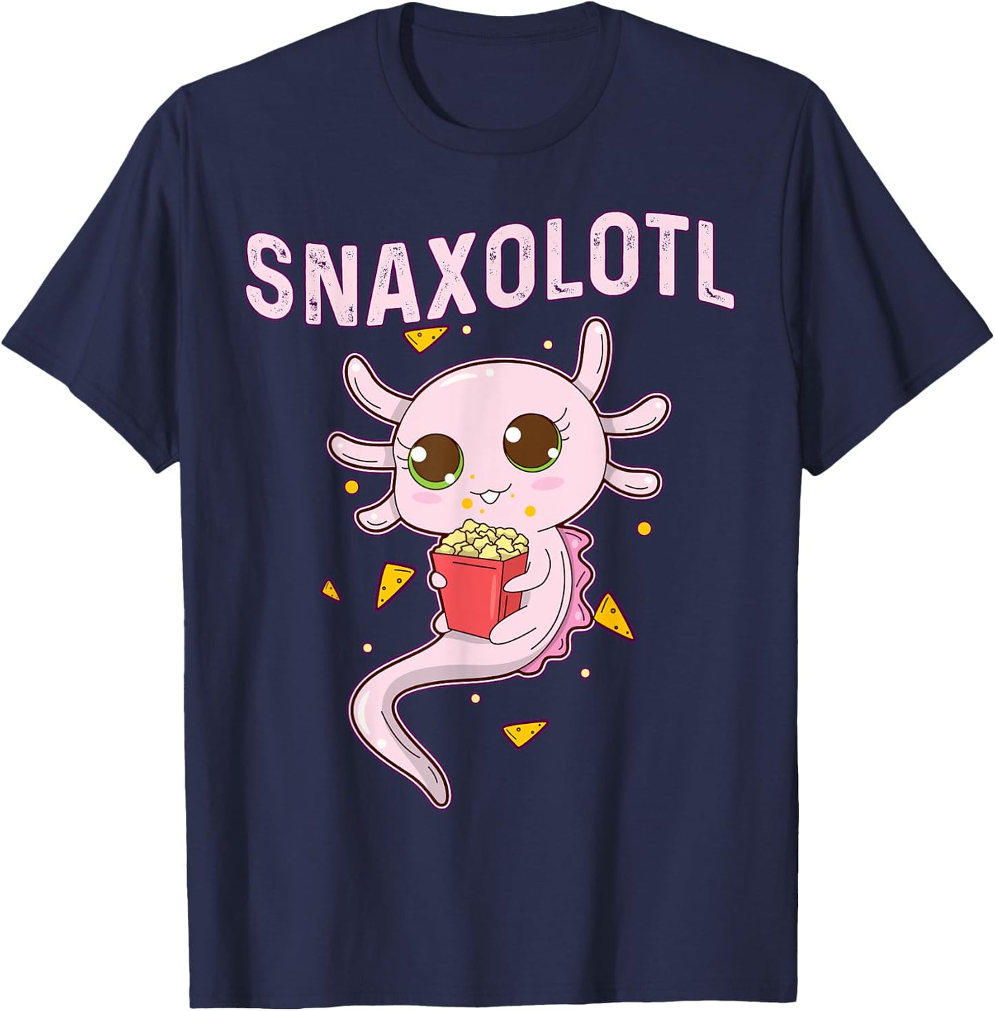 Cute Snaxolotl - Kawaii Axolotl Eating Chips Snacks Kids T-Shirt - T-Shirt | Navy