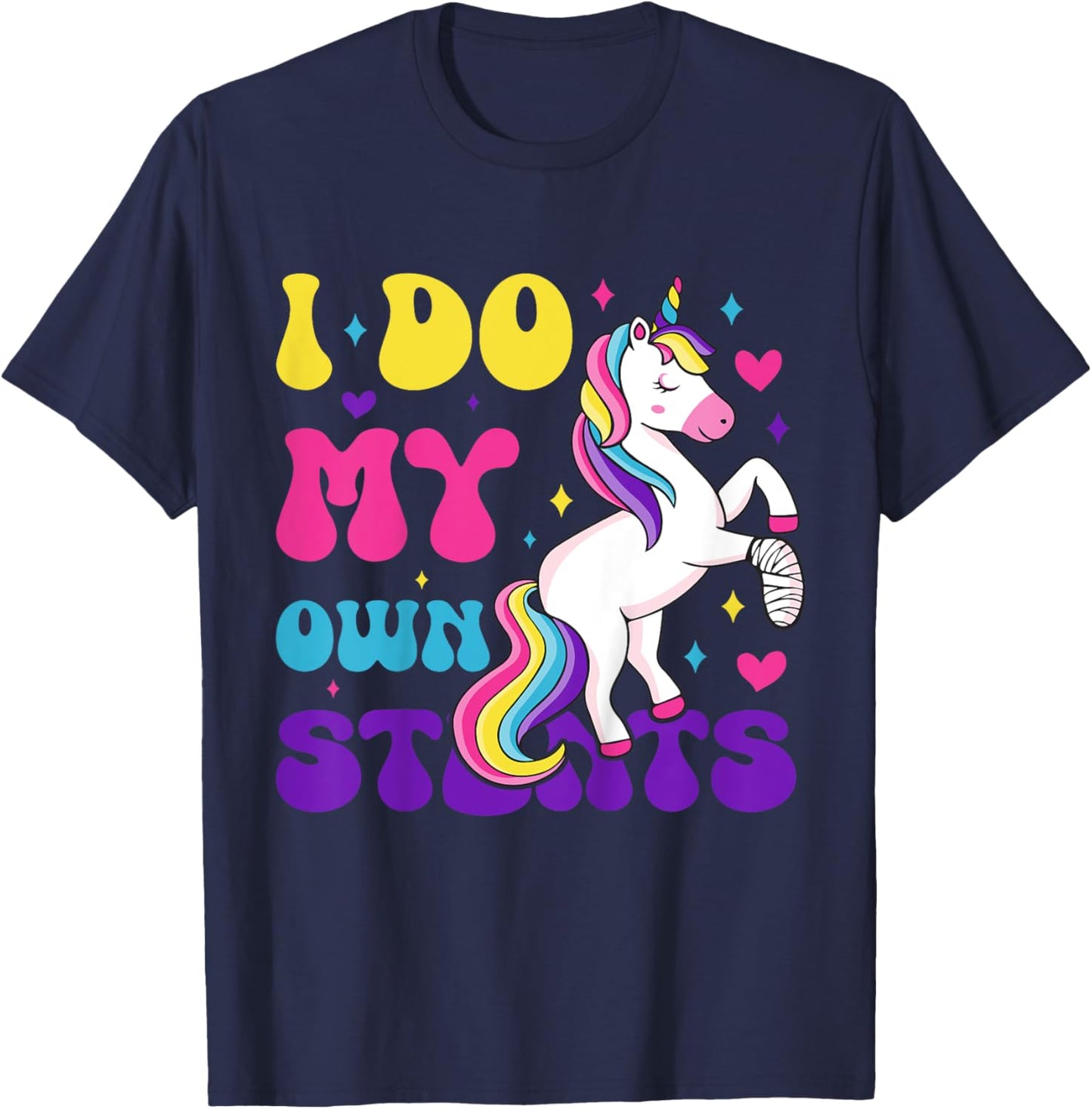 Kids I Do My Own Stunts Broken Arm Injury Bandage Magical Unicorn T-Shirt - T-Shirt | Navy