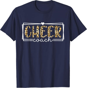 Cheer Coach Leopard Cheerleader Girl Cheerleading Squad T-Shirt - T-Shirt | Navy