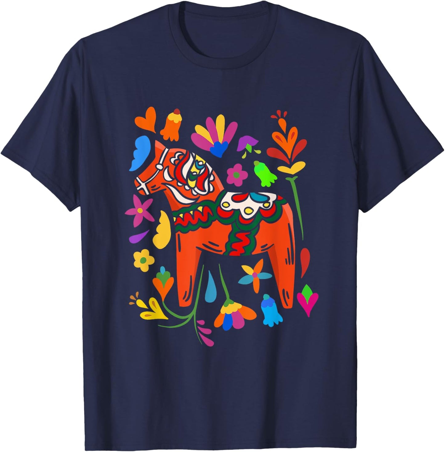 Swedish Dala Horse Folk Art Sweden Flag Dalahelmsoljd Horse T-Shirt - T-Shirt | Navy