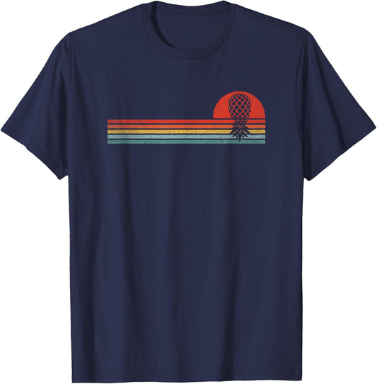 Vintage Swinger Upside Down Pineapple Retro Sunset Horizon T-Shirt - T-Shirt | Navy