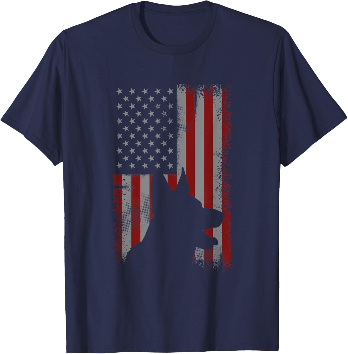 Patriotic German Shepherd AMERICAN FLAG Dog Lover Gift T-Shirt - T-Shirt | Navy