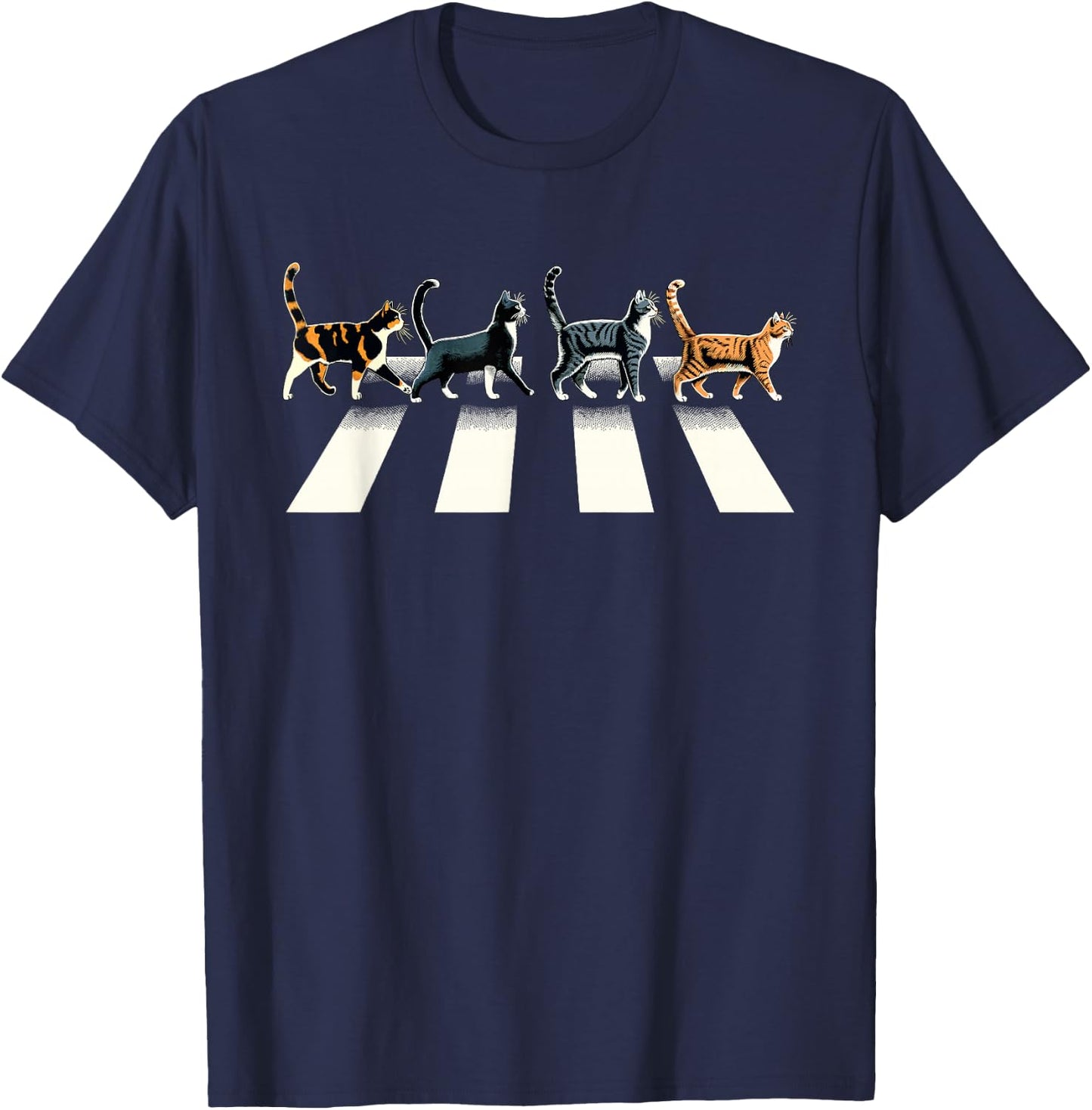 Retro Cat Rock and Roll Music Gift Men Kids Women Funny Cat T-Shirt - T-Shirt | Navy