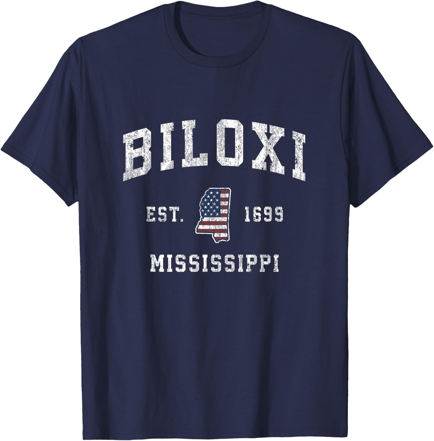 Biloxi Mississippi MS Vintage American Flag Sports Design Kids Men T-Shirt - T-Shirt | Navy