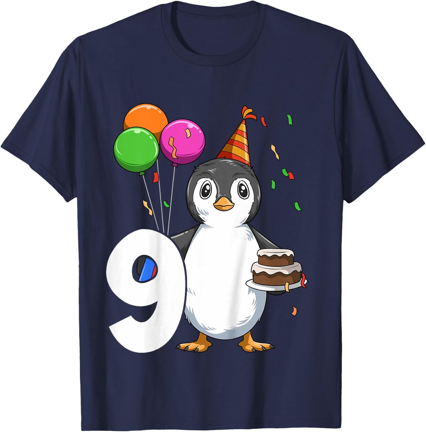 Penguin Birthday 9 Penguin 9th Birthday Outfit Penguin Party T-Shirt - T-Shirt | Navy