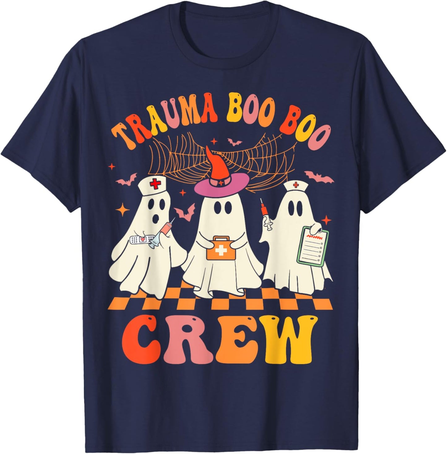 Groovy Trauma Boo Crew Funny Halloween Nurse T-Shirt - T-Shirt | Navy