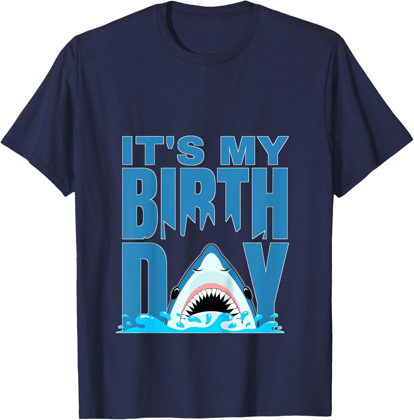 Blue Shark Birthday Shark Bite Its My Birthday Girls Boys T-Shirt - T-Shirt | Navy