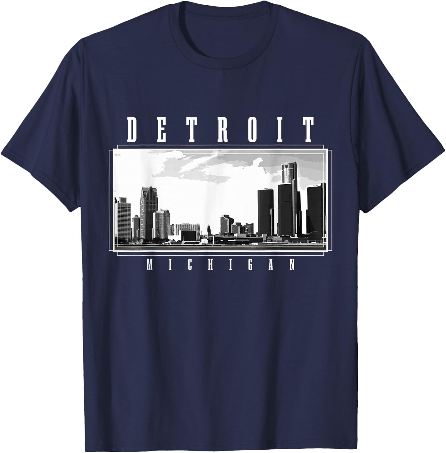 Detroit Skyline Michigan Pride Vintage Detroit T-Shirt - T-Shirt | Navy