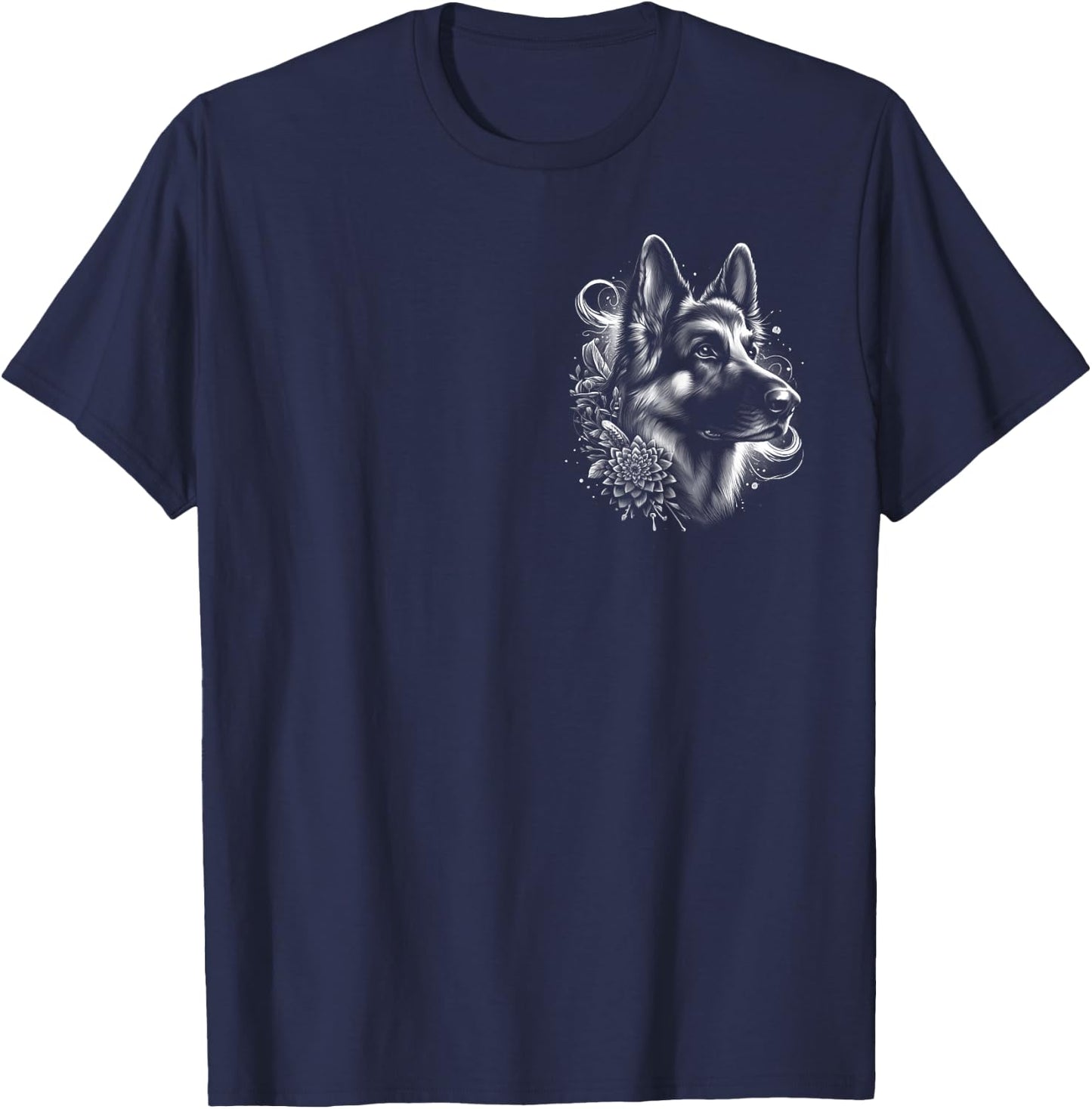 Cool German Shepherd - Artistic Portrait on Chest T-Shirt - T-Shirt | Navy