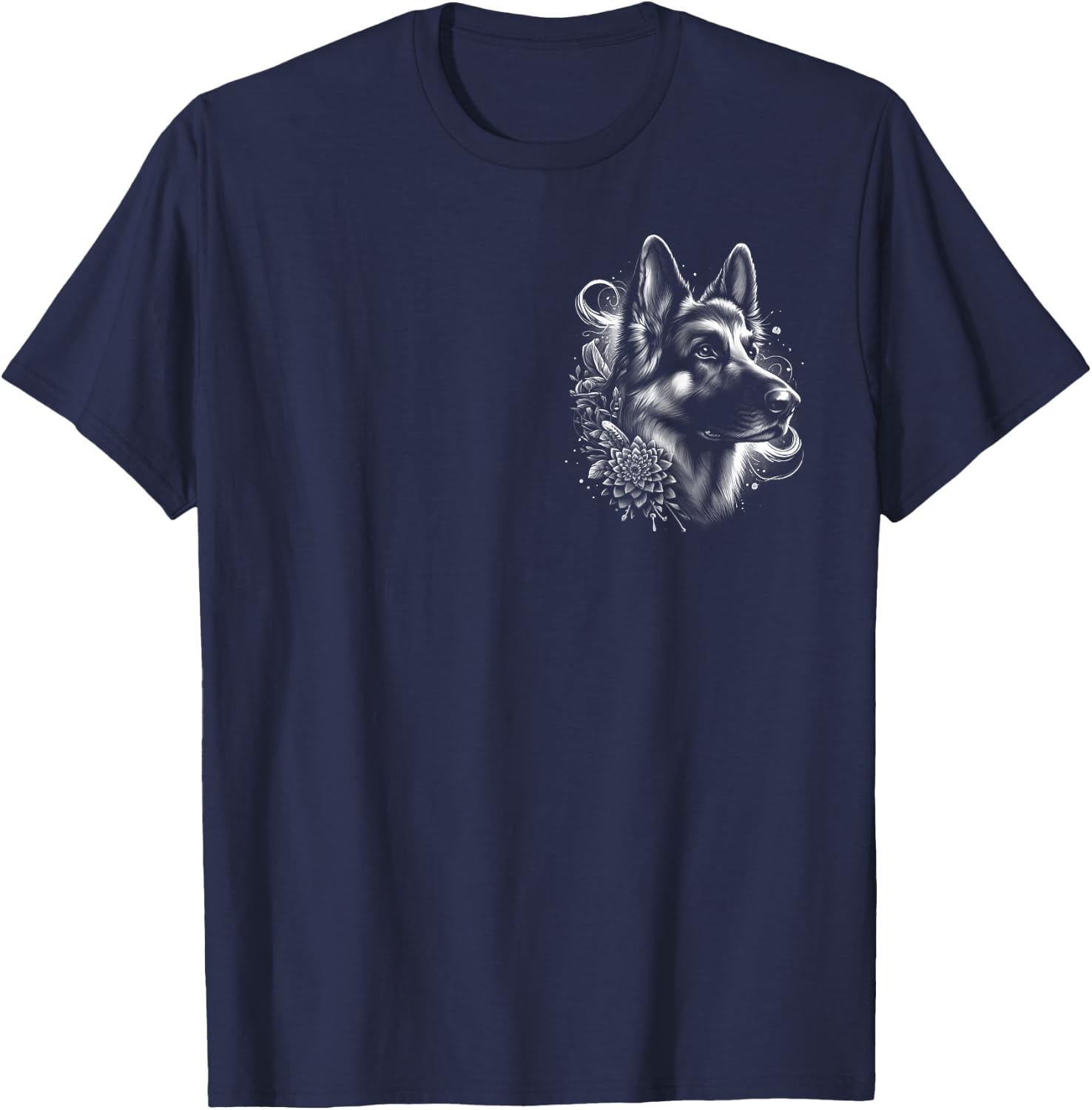 Cool German Shepherd - Artistic Portrait on Chest T-Shirt - T-Shirt | Navy