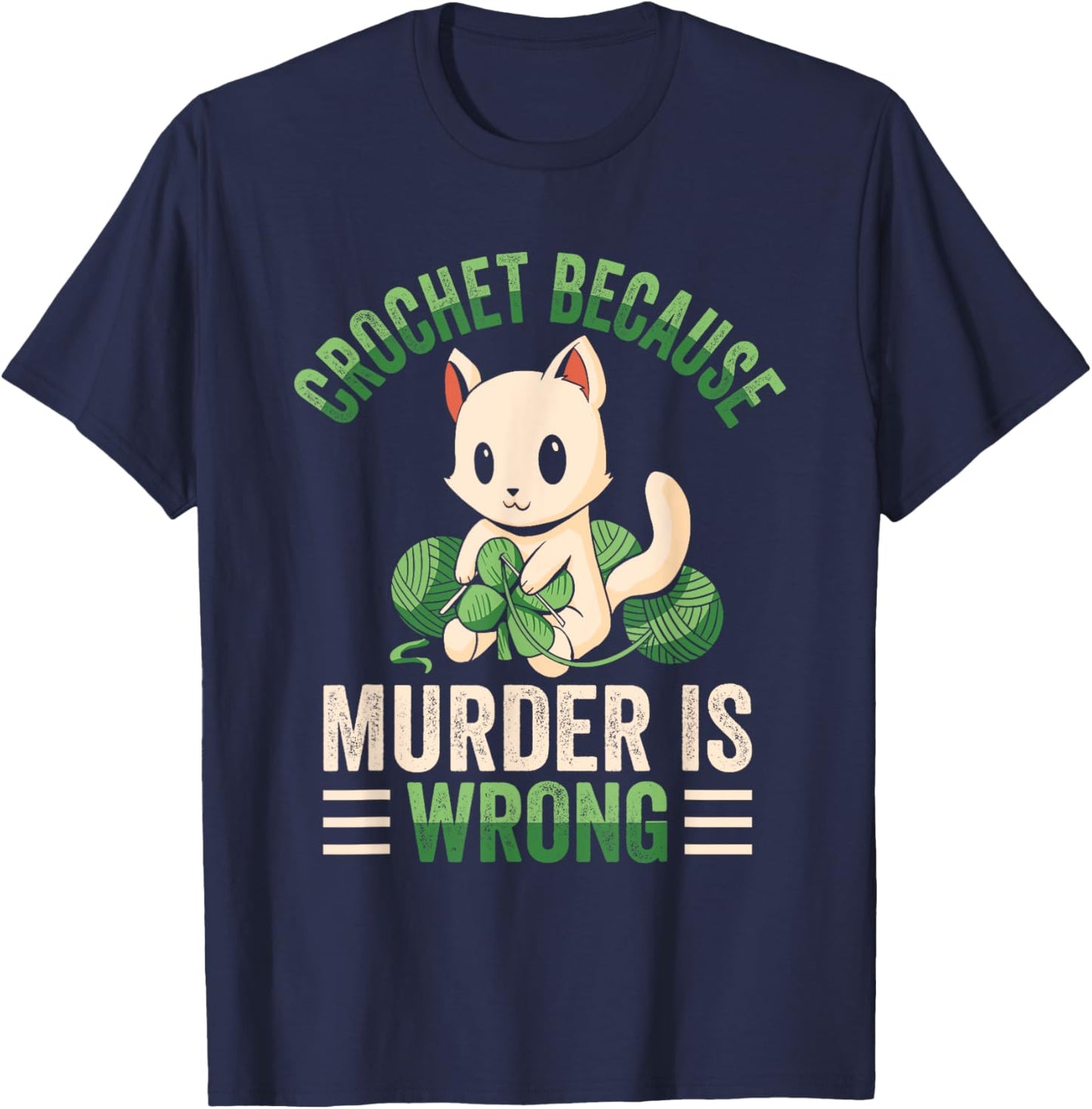 Crochet Because Murder Is Wrong Unicorn Crocheting T-Shirt - T-Shirt | Navy