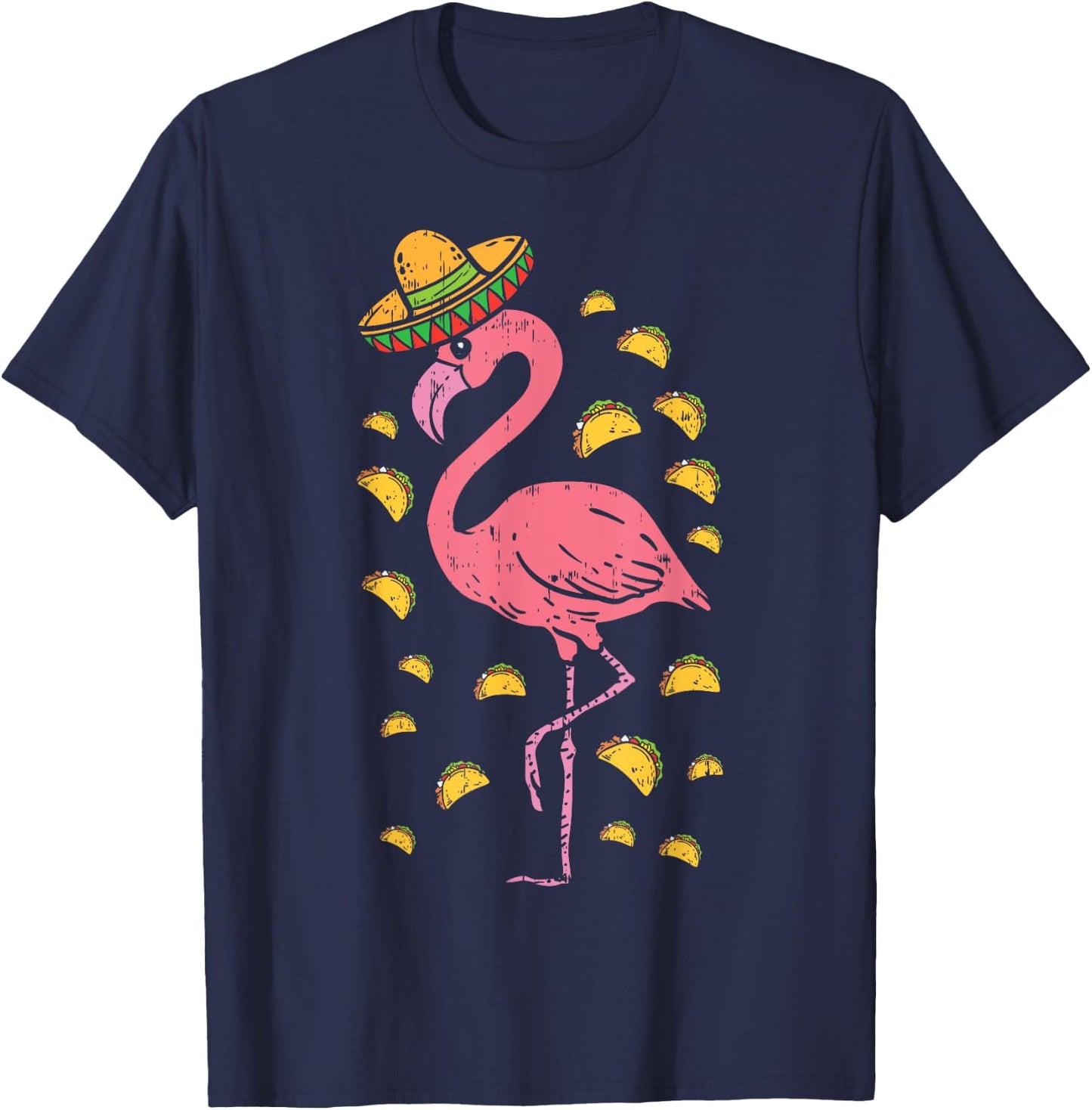 Flamingo Sombrero Tacos Cinco De Mayo Fiesta Mexican T-Shirt - T-Shirt | Navy
