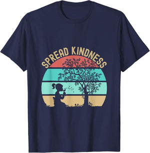 Spread Kindness Dandelions Girl Tree Retro Sunset T-Shirt - T-Shirt | Navy