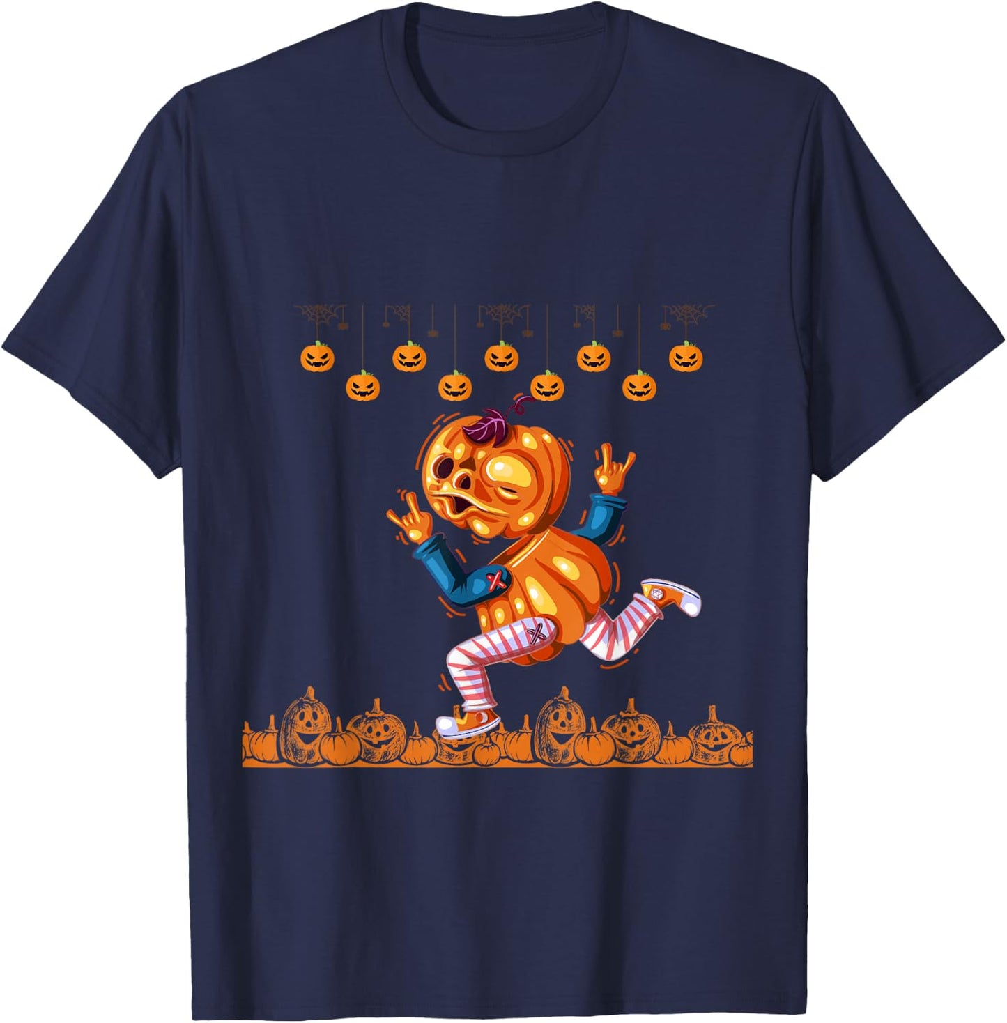 Funny Pumpkin running Halloween funny Halloween T-Shirt - T-Shirt | Navy