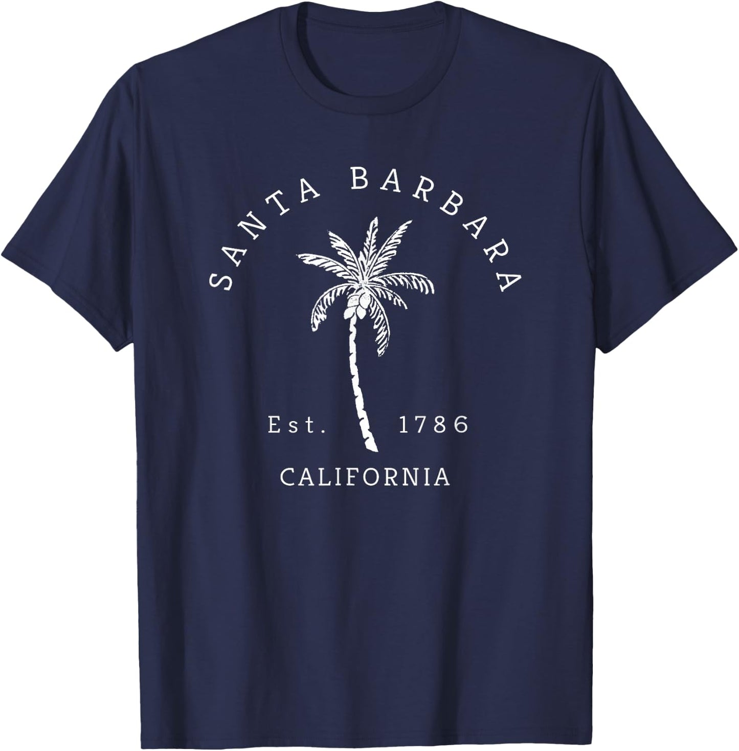 Retro Cool Santa Barbara California Palm Tree Novelty T-Shirt - T-Shirt | Navy