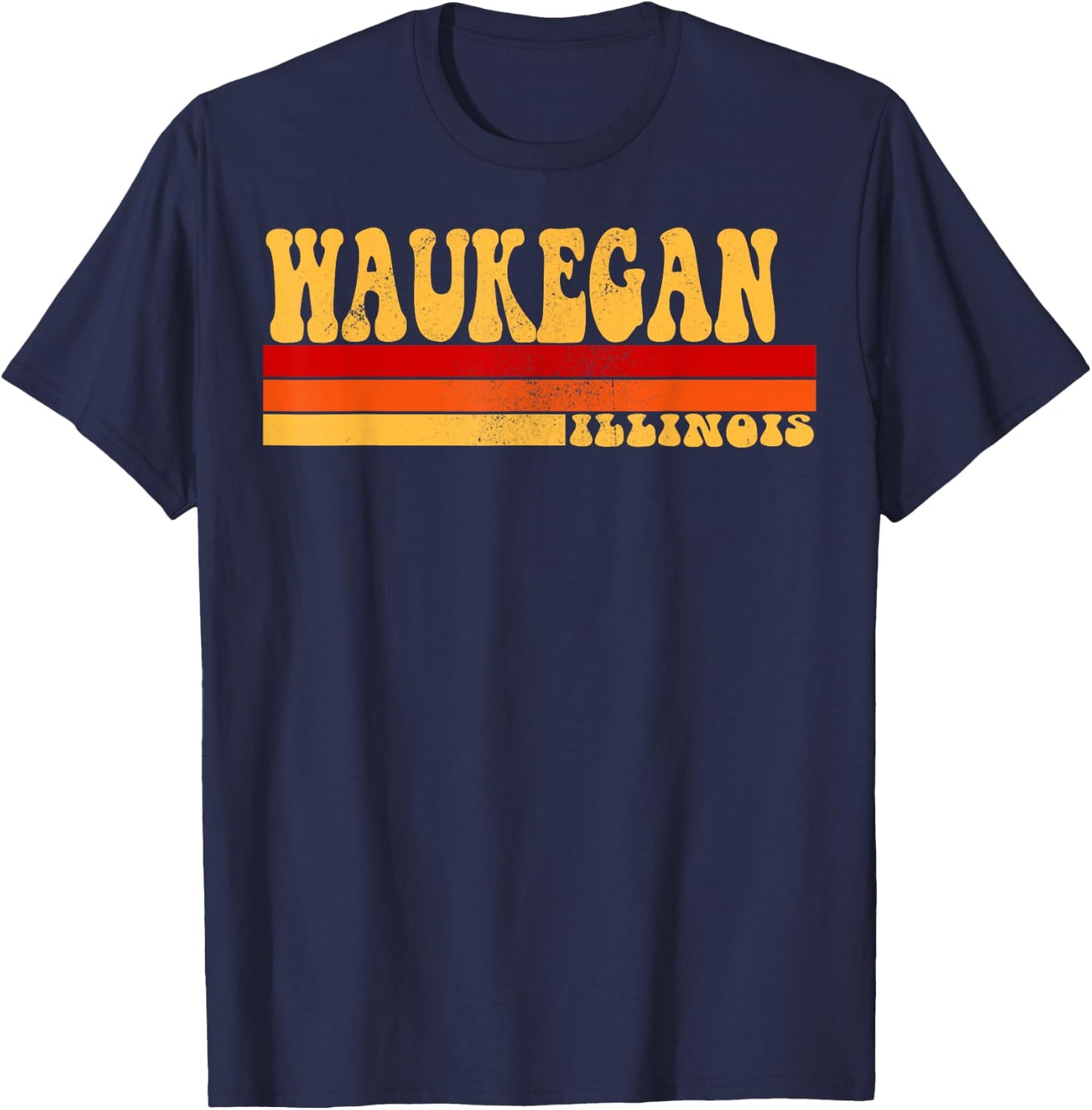 WAUKEGAN Illinois City Vintage Roots Retro Design 70s 80s T-Shirt - T-Shirt | Navy