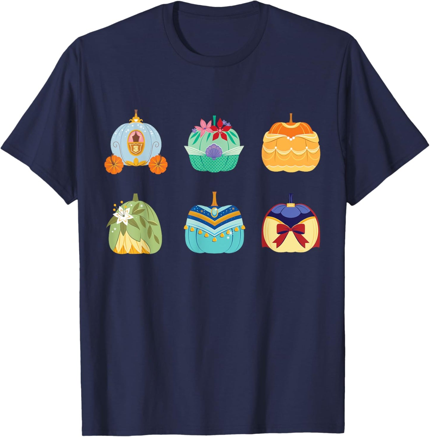Disney Princess Pumpkins Fall Autumn Six Pumpkin Princesses T-Shirt - T-Shirt | Navy