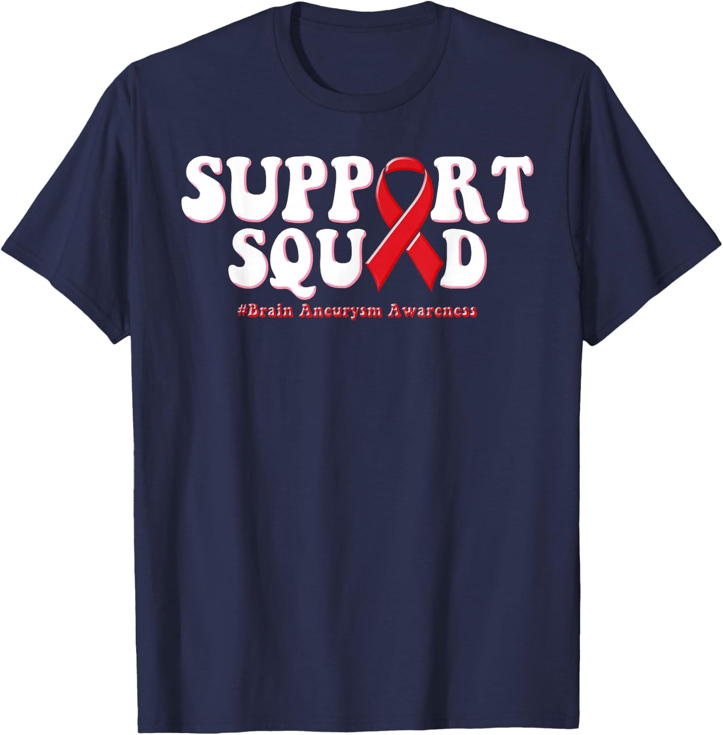 Retro Groovy Support Squad Brain Aneurysm Awareness T-Shirt - T-Shirt | Navy