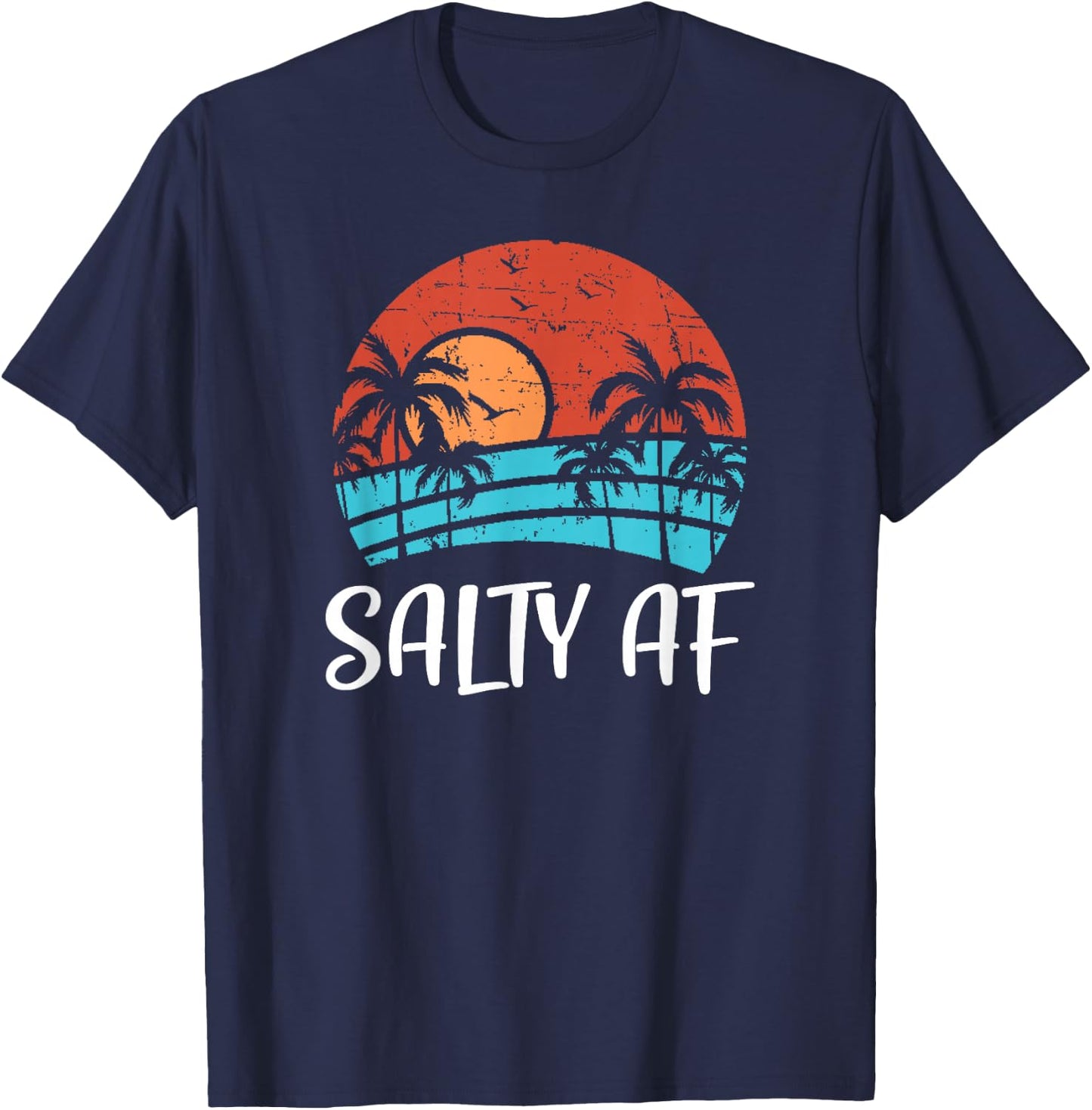 Salty AF Ocean Sunset - Tropical Vacation Saltwater Beach Men Women T-Shirt - T-Shirt | Navy