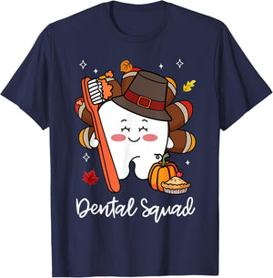 Dental Thanksgiving Team Squad Turkey Teeth Hygiene Dentist T-Shirt - T-Shirt | Navy