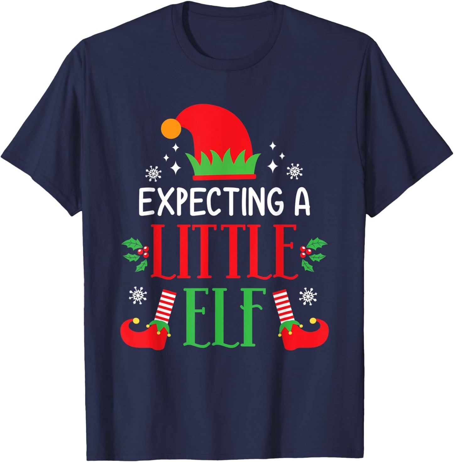 Expecting A Little Elf Cute Christmas Pregnancy Announcement T-Shirt - T-Shirt | Navy