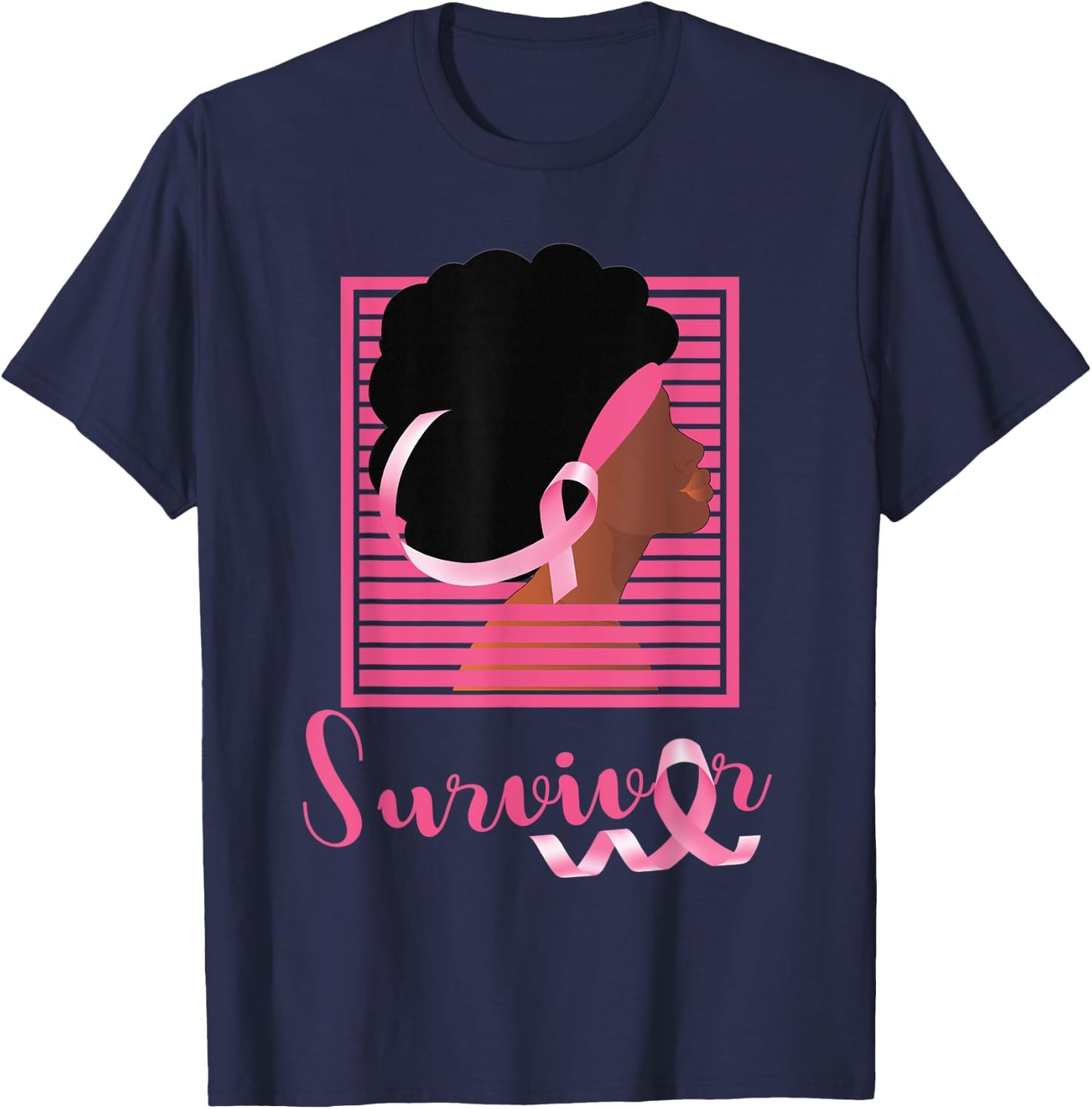 African American Black Woman Survivor Breast Cancer Awarenes T-Shirt - T-Shirt | Navy