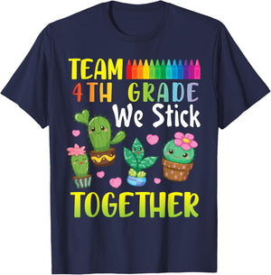 Cactus Students To School Team 4th Grade We Stick Together T-Shirt - T-Shirt | Navy