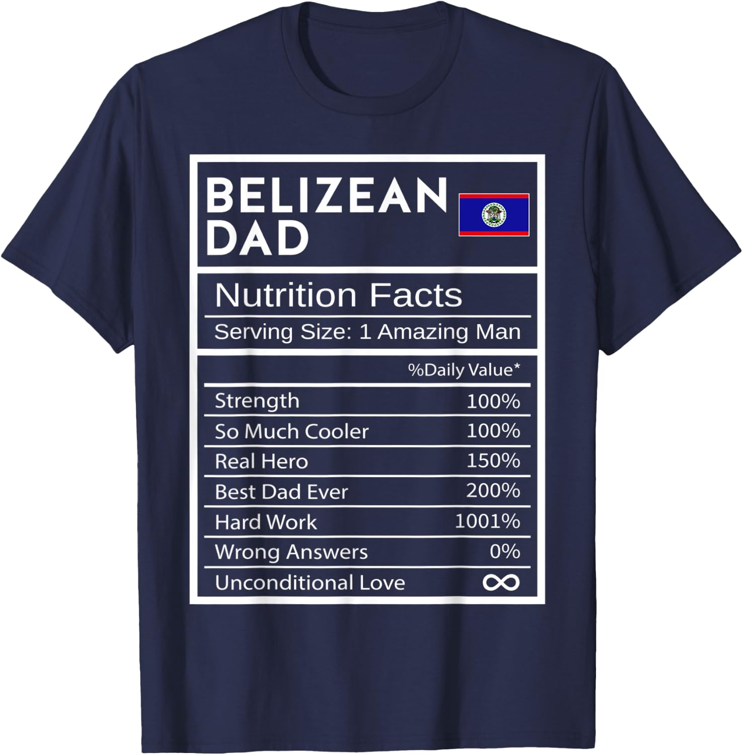 Belizean Dad Nutrition Facts National Pride Father's Day T-Shirt - T-Shirt | Navy