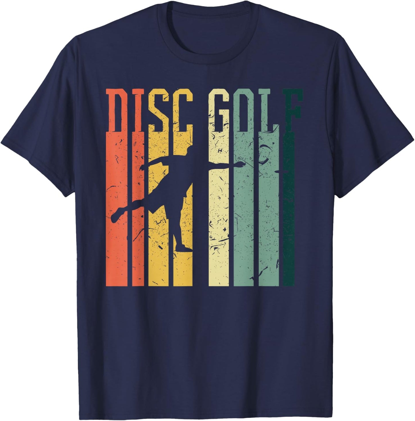 Cool Vintage Style Disc Golf Design Designs Retro Disc Golf Silhouette | Vintage Frisbee Lover -Adults, Kids Black Short Sleeve T-Shirt - T-Shirt | Navy