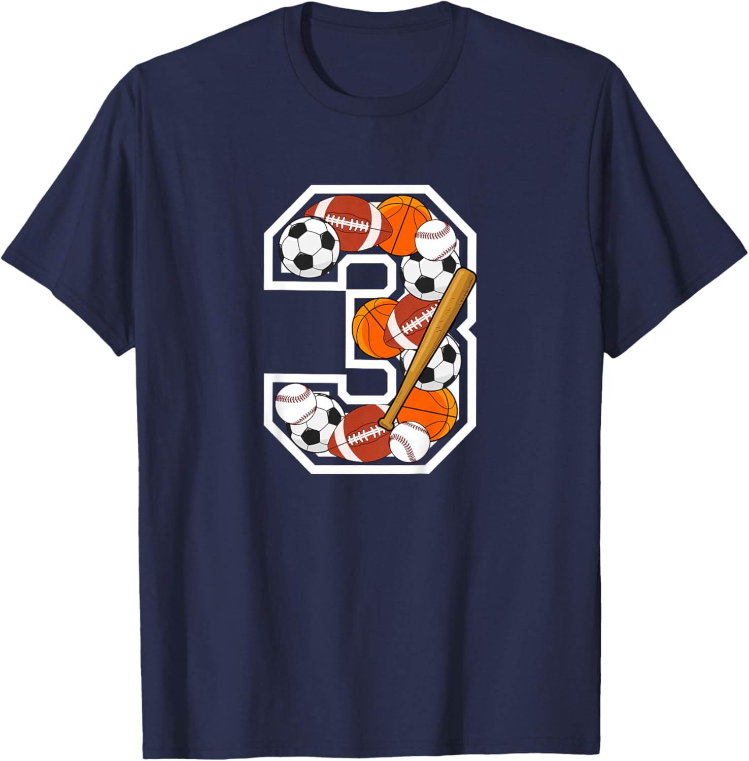 Kids 3rd Birthday Sports Birthday Party 3 Year Old Boy T-Shirt - T-Shirt | Navy