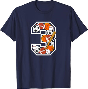 Kids 3rd Birthday Sports Birthday Party 3 Year Old Boy T-Shirt - T-Shirt | Navy