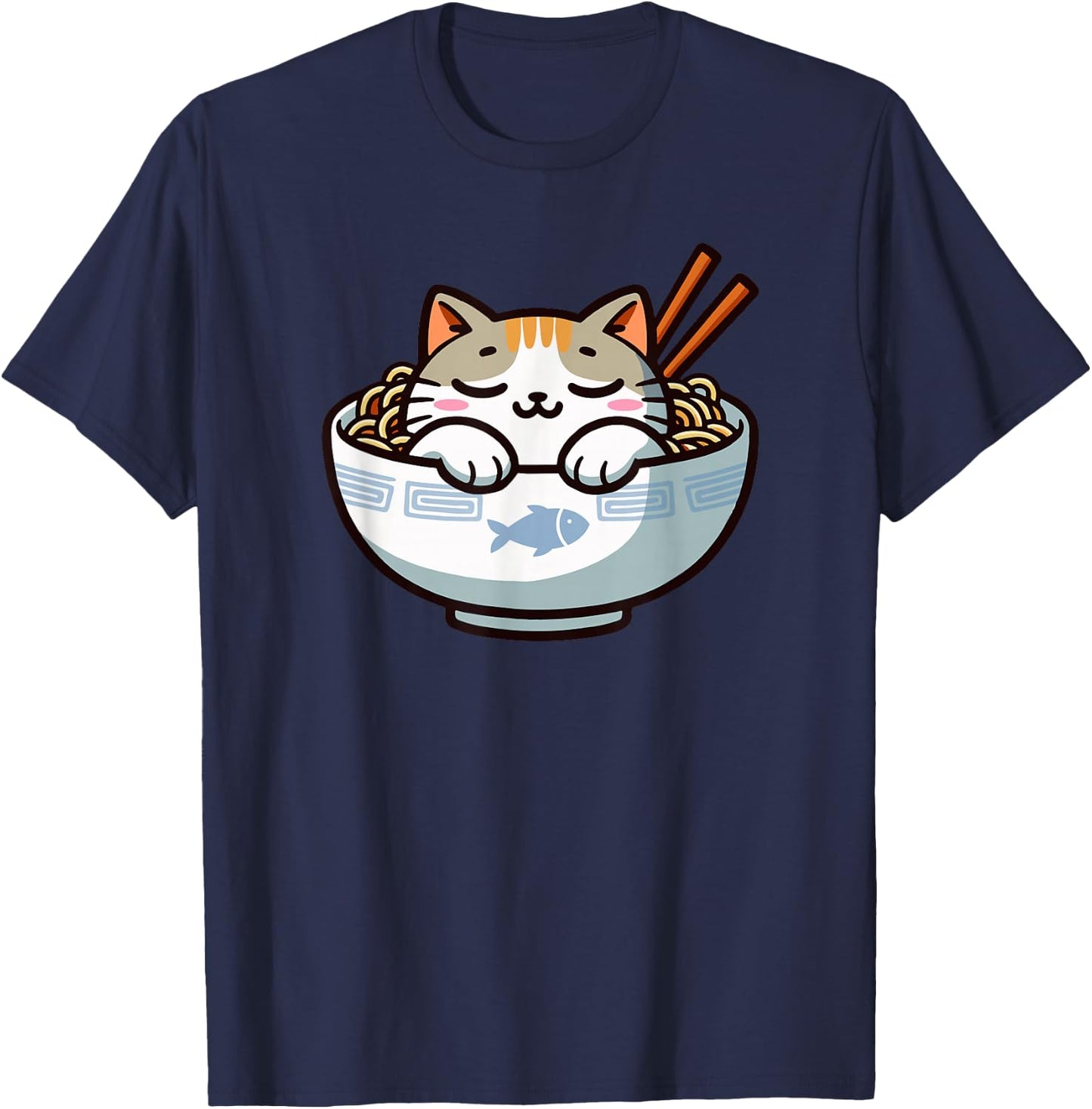 Cute Anime Merch Cat Design Japanese Ramen Noodle Clothes T-Shirt - T-Shirt | Navy