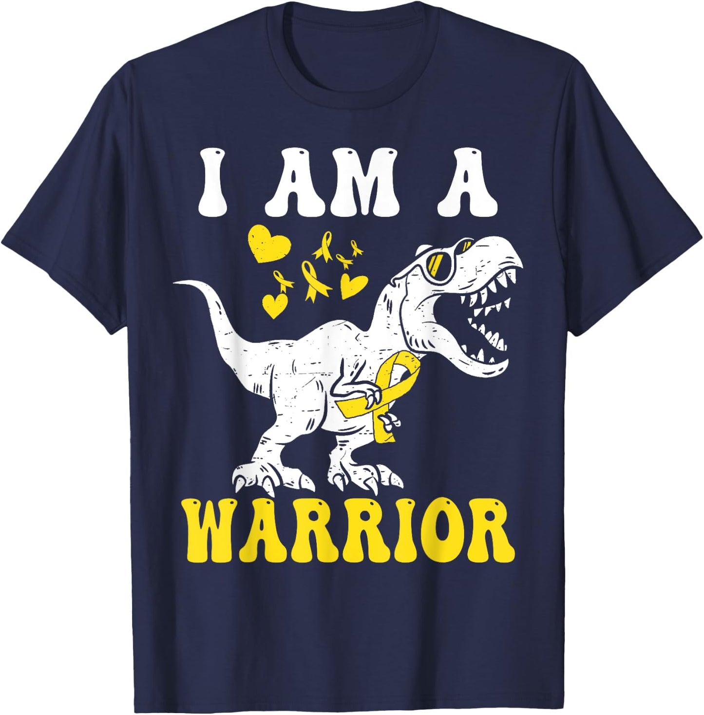I Am A Warrior Childhood Cancer Awareness Gold Ribbon T-Shirt - T-Shirt | Navy