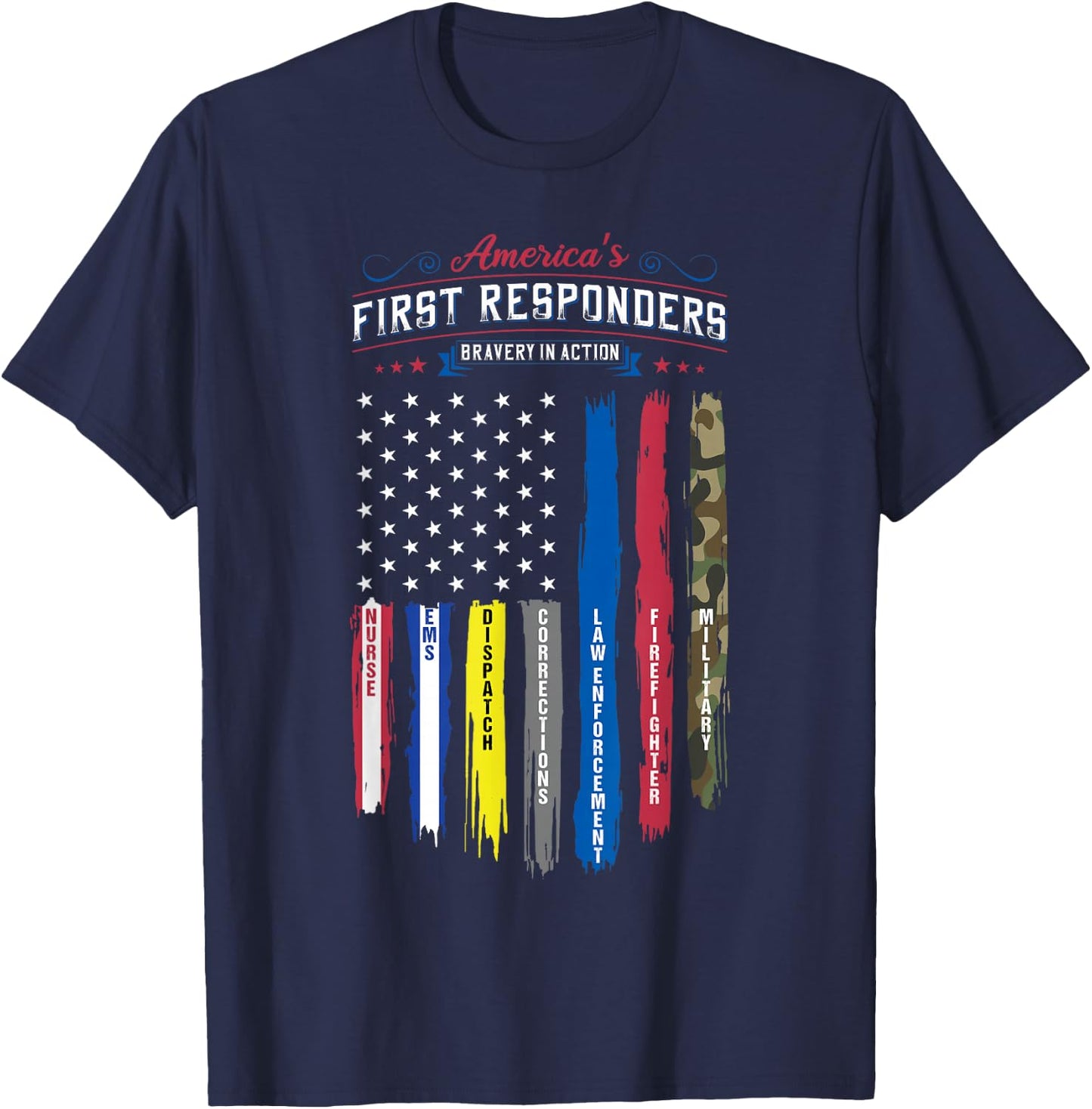 America's First Responders Flag Support American Heroes T-Shirt - T-Shirt | Navy