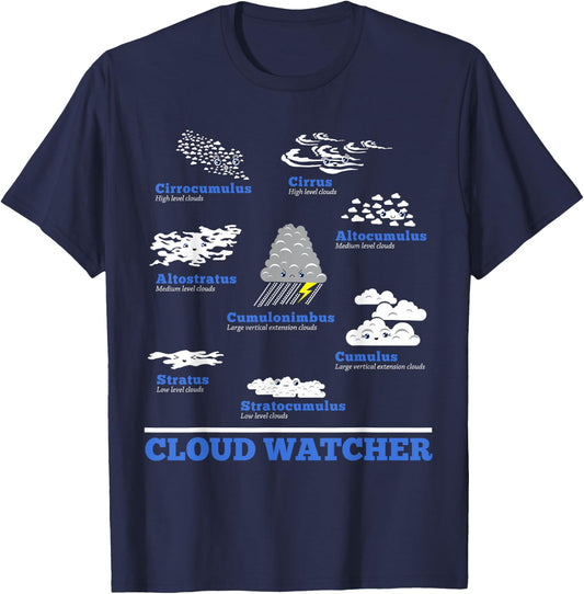 Cloud Watcher Cloud Types Science Student Teacher Cute Faces Women Girls Kids T-Shirt - T-Shirt | Navy