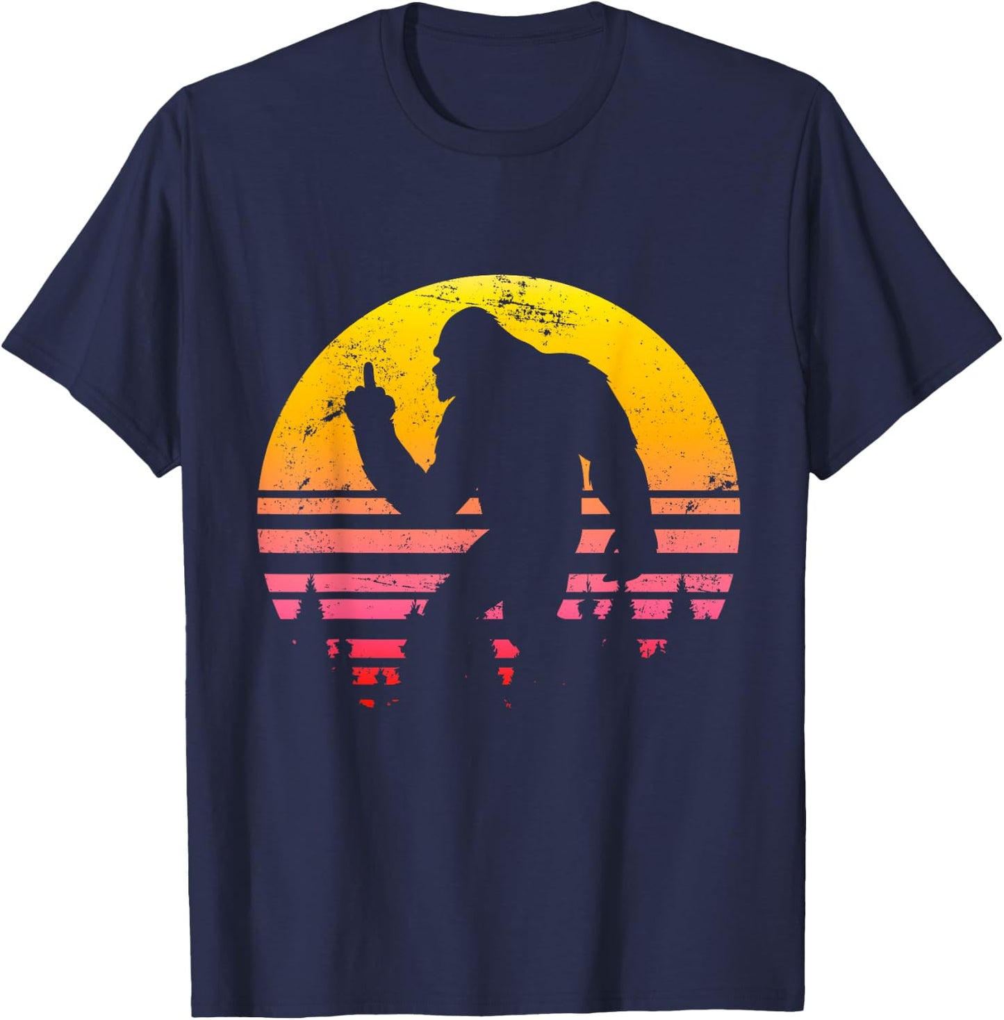 Big Foot Flips Middle Finger - Shoots Bird - Funny Sasquatch T-Shirt - T-Shirt | Navy