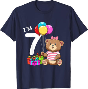 Kids Seventh Birthday Teddy Bear - 7 Year Old Girl T-Shirt - T-Shirt | Navy
