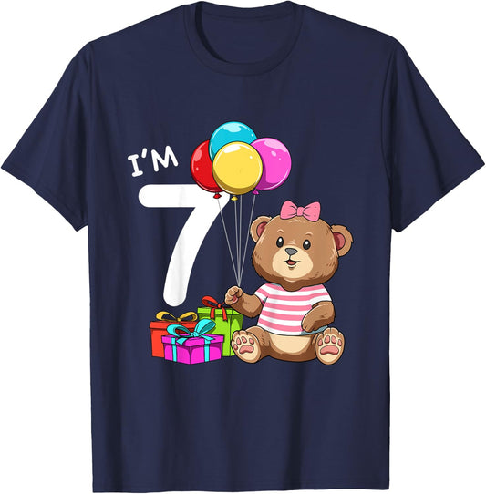 Kids Seventh Birthday Teddy Bear - 7 Year Old Girl T-Shirt - T-Shirt | Navy