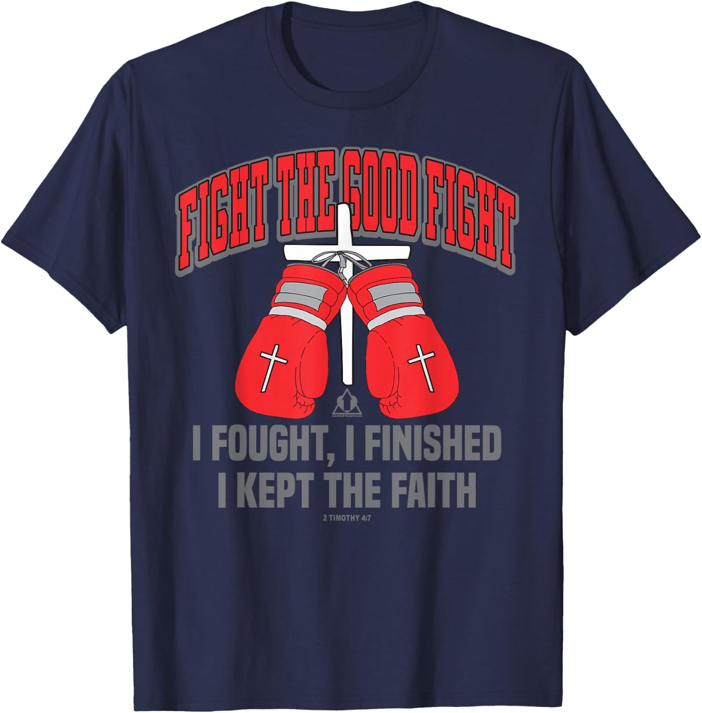 FIGHT THE GOOD FIGHT BOXING GLOVES Christian Design T-Shirt - T-Shirt | Navy
