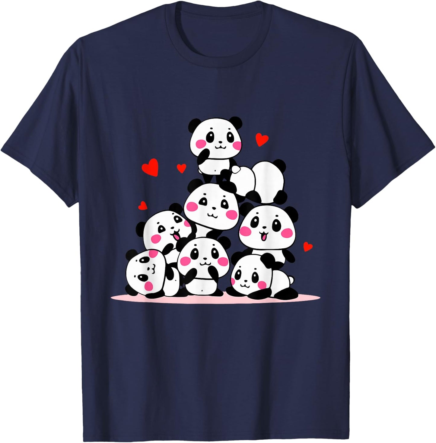 Kawaii Cute Baby Pandas with Red Hearts - Valentine's Day T-Shirt - T-Shirt | Navy