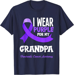 I Wear Purple For My Grandpa Pancreatic Cancer Awareness T-Shirt - T-Shirt | Navy