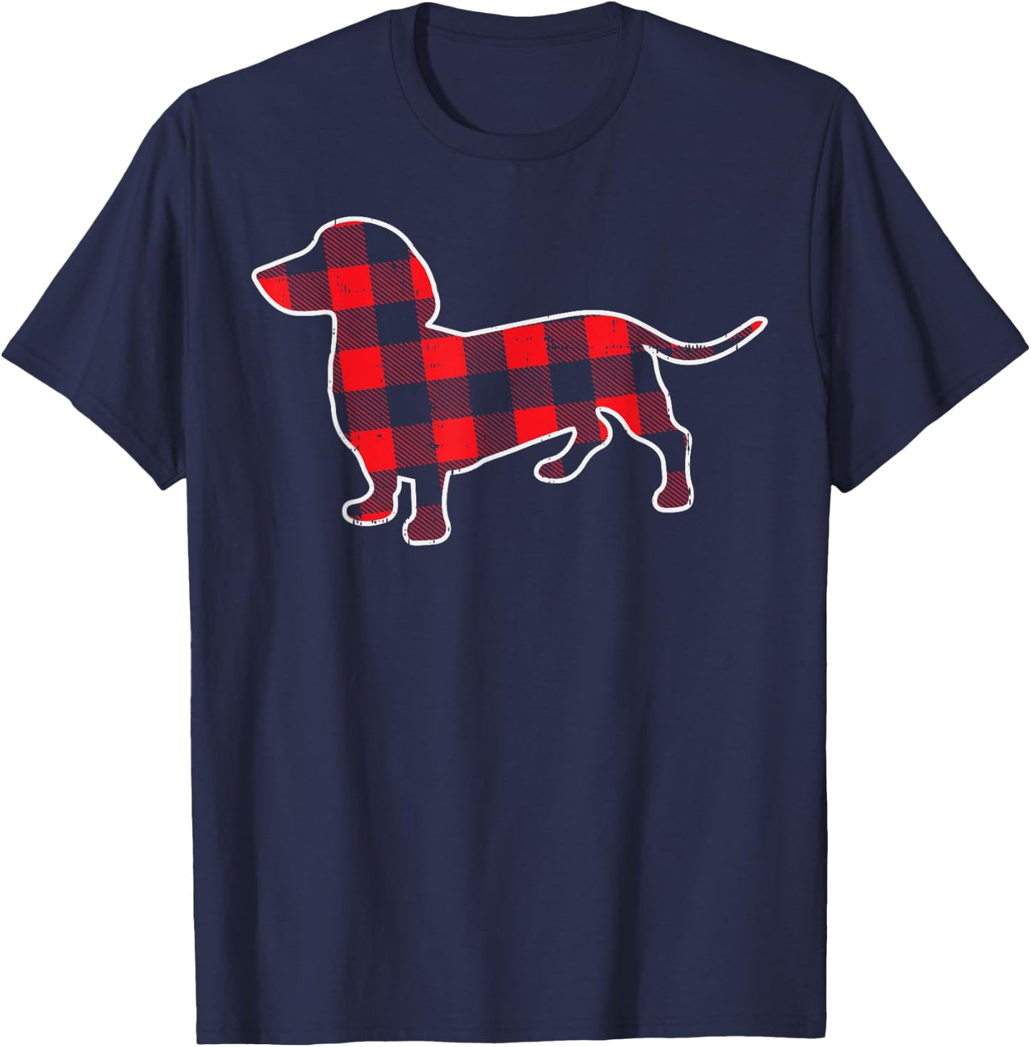 Red Buffalo Plaid Dachshund Dog Xmas Holiday Wiener PJ Women Kids T-Shirt - T-Shirt | Navy
