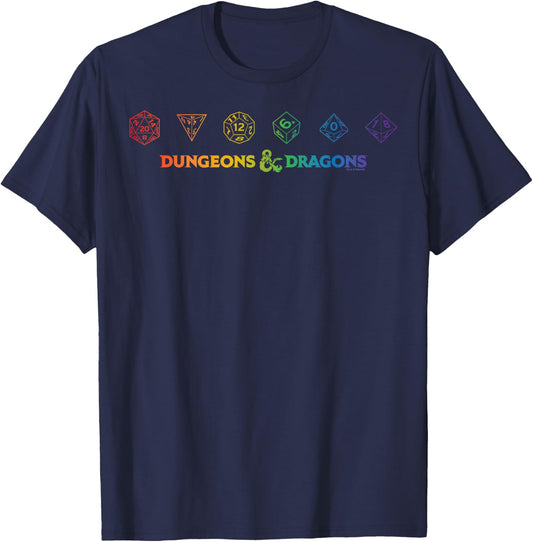 Dungeons & Dragons Dice Rainbow Gradient T-Shirt - T-Shirt | Navy