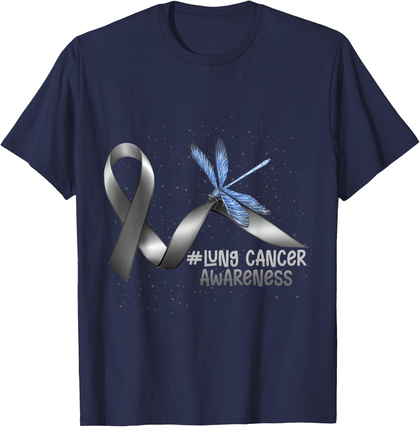 Dragonfly White Ribbon Lung Cancer Awareness T-Shirt - T-Shirt | Navy