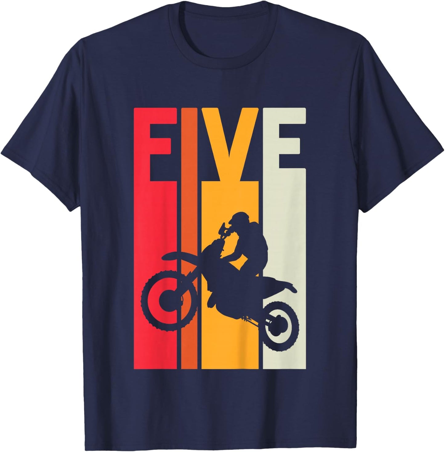 5th Birthday Retro Motocross 5 Years Boys Girl Dirt Bike T-Shirt - T-Shirt | Navy