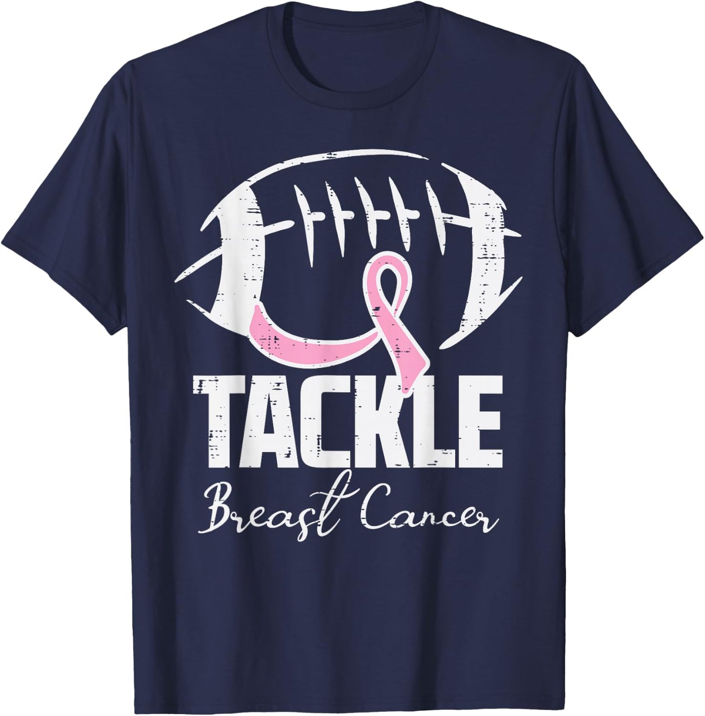 Tackle Breast Cancer Football Pink Ribbon Women Men Kids Boy T-Shirt - T-Shirt | Navy