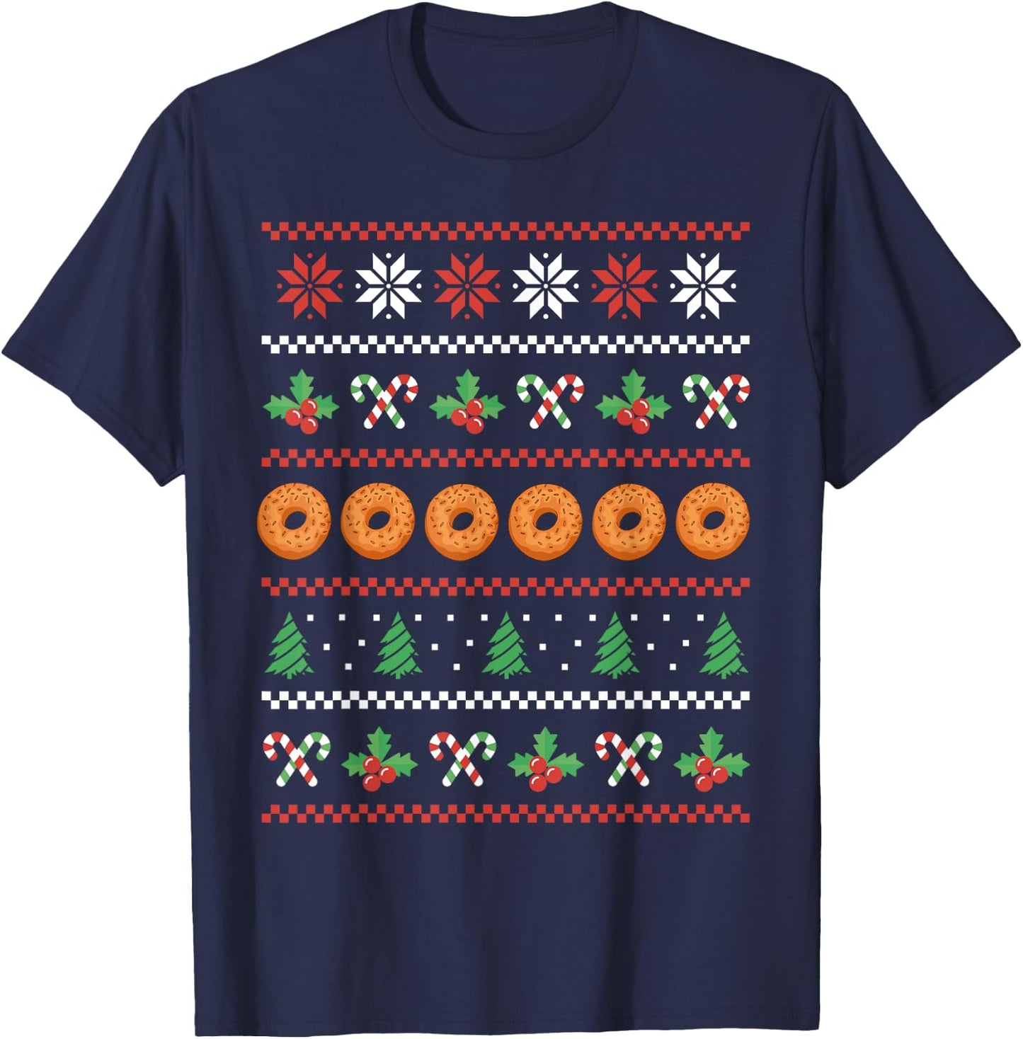 Funny Bagel Ugly Christmas Costume Eating Breakfast Food T-Shirt - T-Shirt | Navy