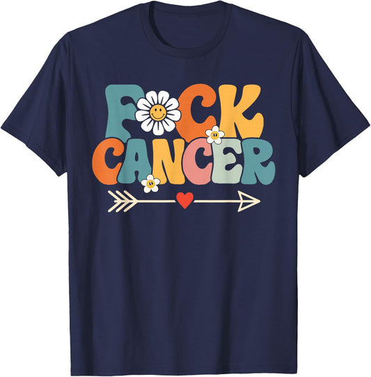 Groovy Fuck Cancer, I Hate Cancer, Breast Cancer Awareness T-Shirt - T-Shirt | Navy
