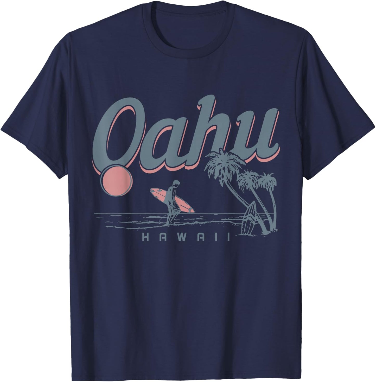 Oahu Hawaii Surf North Shore Vintage Souvenir Surfing Surfer T-Shirt - T-Shirt | Navy