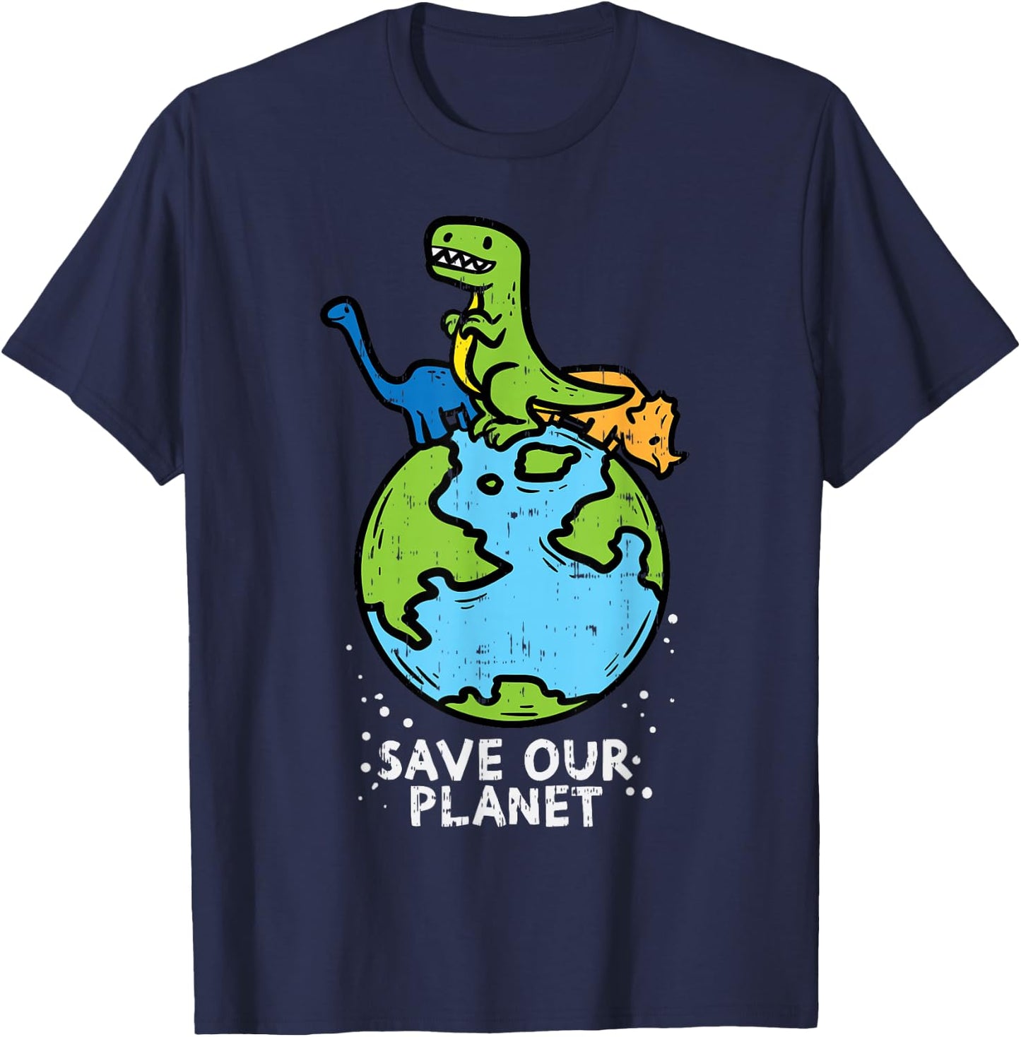 Dinosaurs Save Our Planet Cute Earth Day Boys Kids Gift Small T-Shirt - T-Shirt | Navy